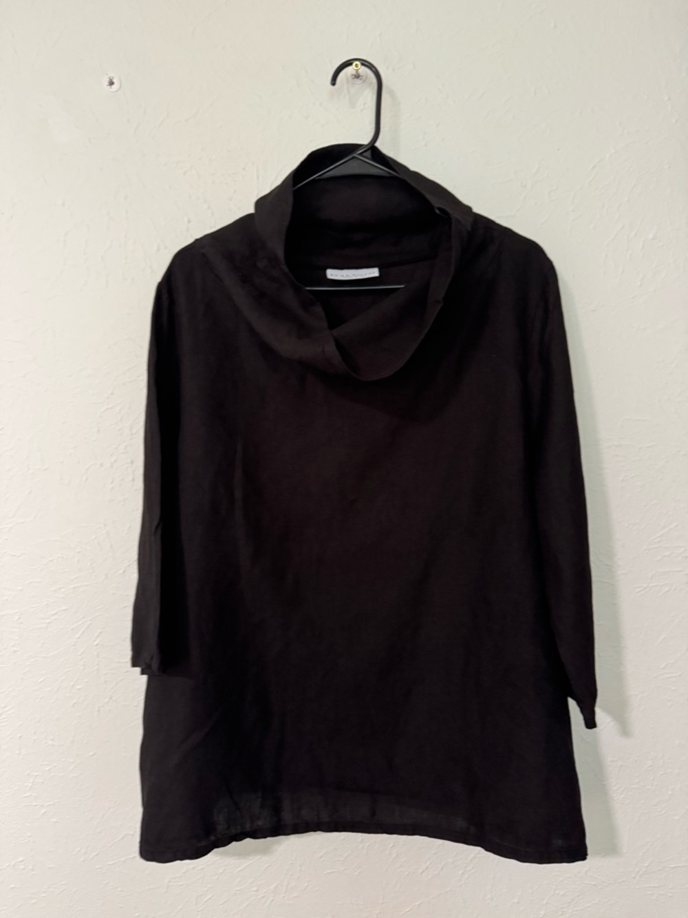 Bryn Walker Cowl Neck Black Linen Top Size L